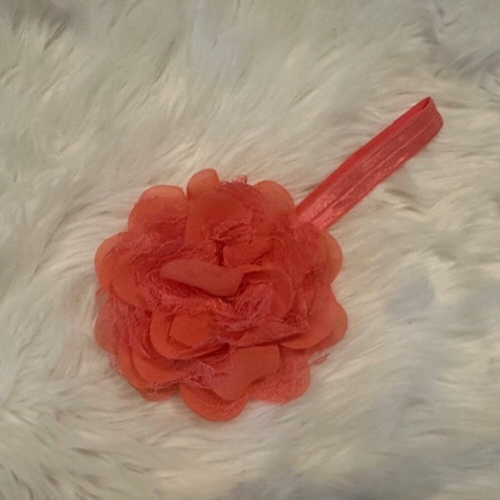***** Coral Chiffon & Lace 4" Flower on FOE Headband  7491  Handmade NWT Boutiqu